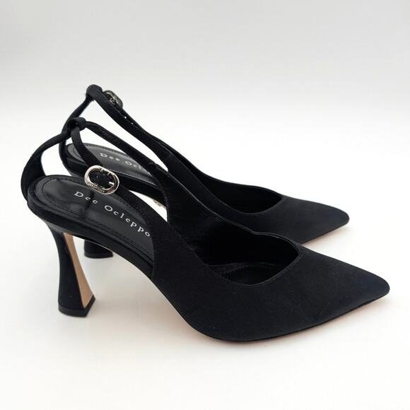 Dee Ocleppo Austin Pointed Toe Heels Pump Women's Black Satin Size US7 EU38 - Picture 3 of 11
